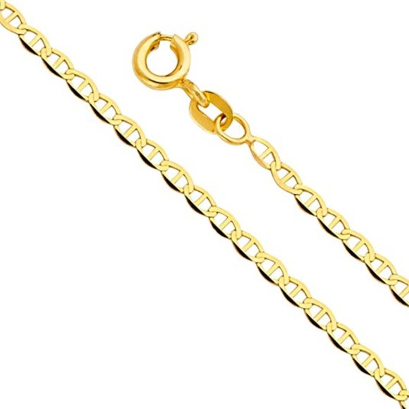 14k Yellow Gold Solid 2mm Flat Mariner Chain 16